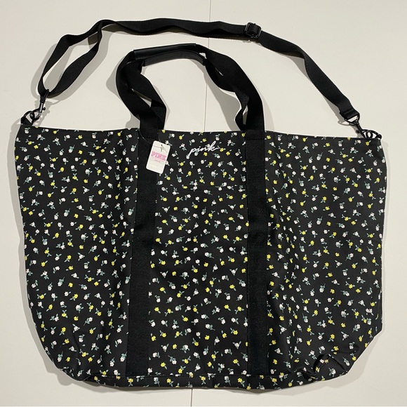 PINK Victoria Secret Black Floral Tote Bag NWT - Picture 5 of 5